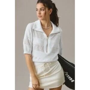 VARLEY KEMBRIA HALF ZIP KNIT TOP WHITE SHORT SLEEVE NETTED MESH SIZE M